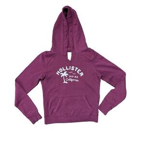 Y2K Hollister Hoodie Burgundy Palm Tree Embroidered Logo 2000s Womens Large